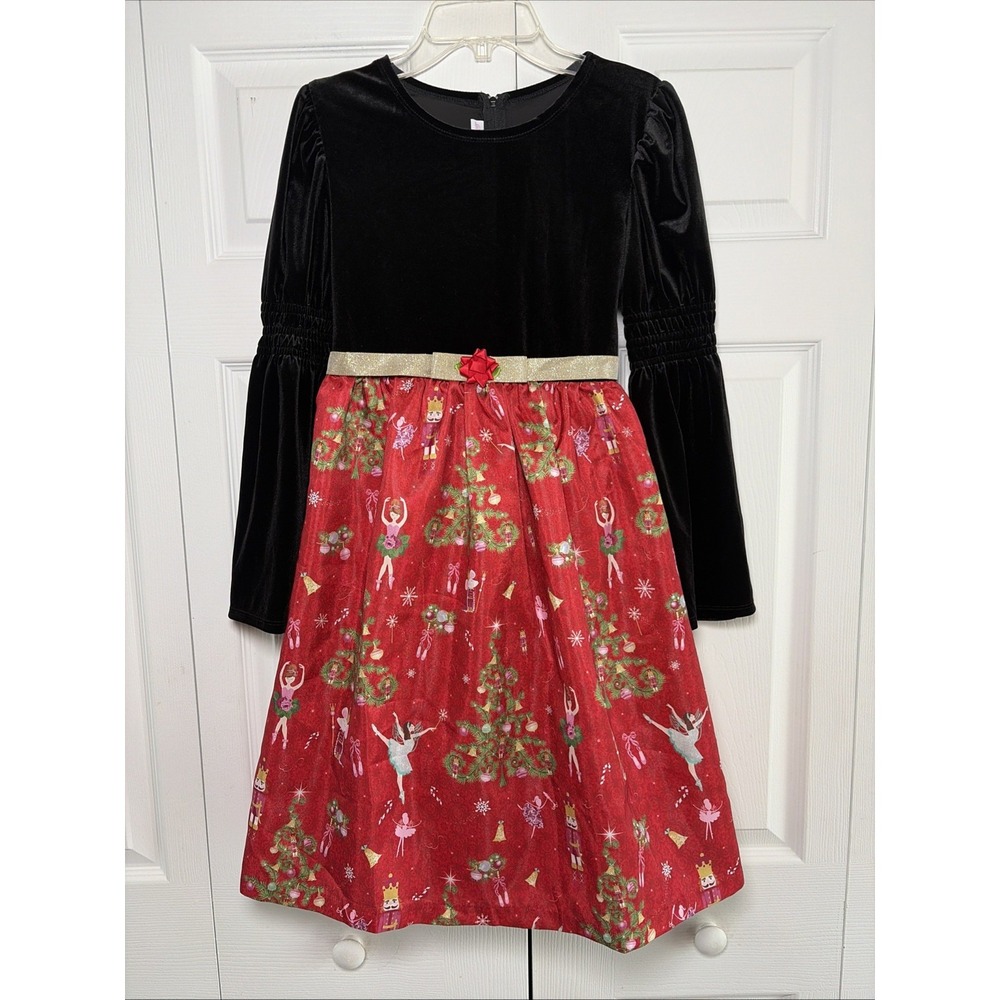 Bonnie Jean Nutcracker Ballerina Dress Girls Size 16 Red Black Velvet Holiday